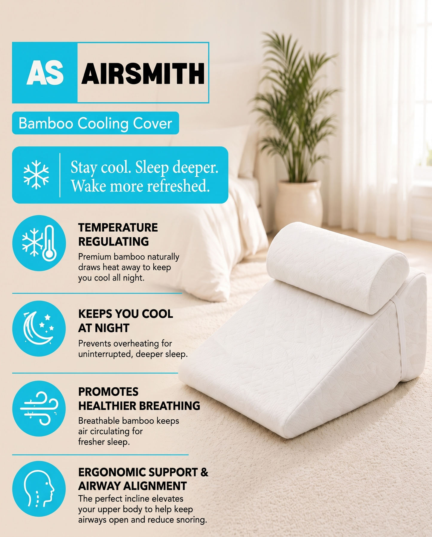 AirSmith Anti-Snoring Wedge Pillow - 50% OFF SALE + Free Silk Eye-Mask