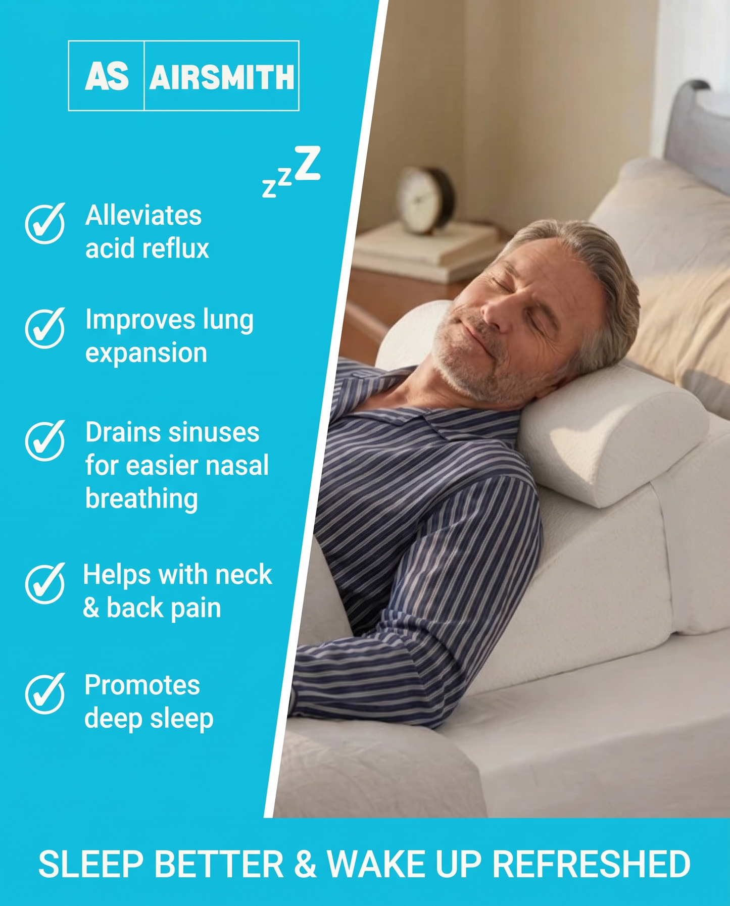 AirSmith Anti-Snoring Wedge Pillow - 50% OFF SALE + Free Silk Eye-Mask