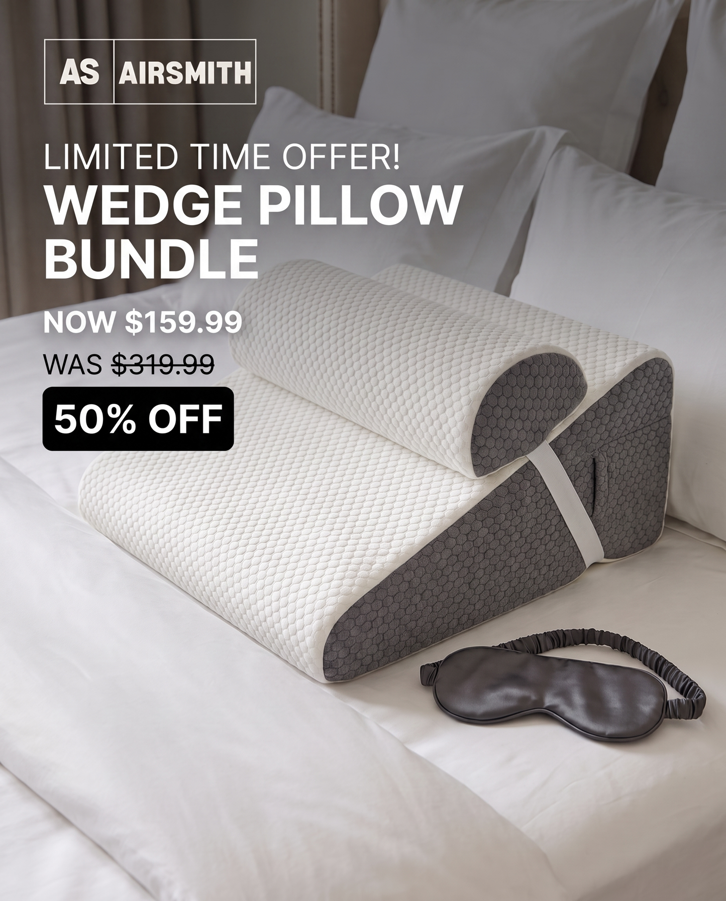 AirSmith Anti-Snoring Wedge Pillow - 50% OFF SALE + Free Silk Eye-Mask